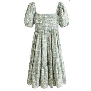 Abercrombie The A&F Emerson Poplin Puff Sleeve Midi Dress Green Pattern Size XS